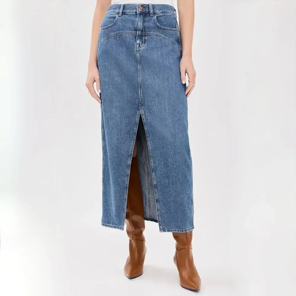 NWT Madewell Western Yolk Midi Skirt - Blue Denim - Western - Size 28